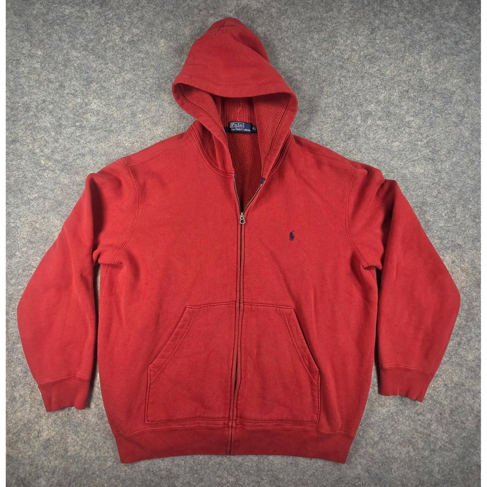 Polo Ralph Lauren Mens XL Red Full Zip Hoodie Waffle Lined Pony Logo Sweatshirt